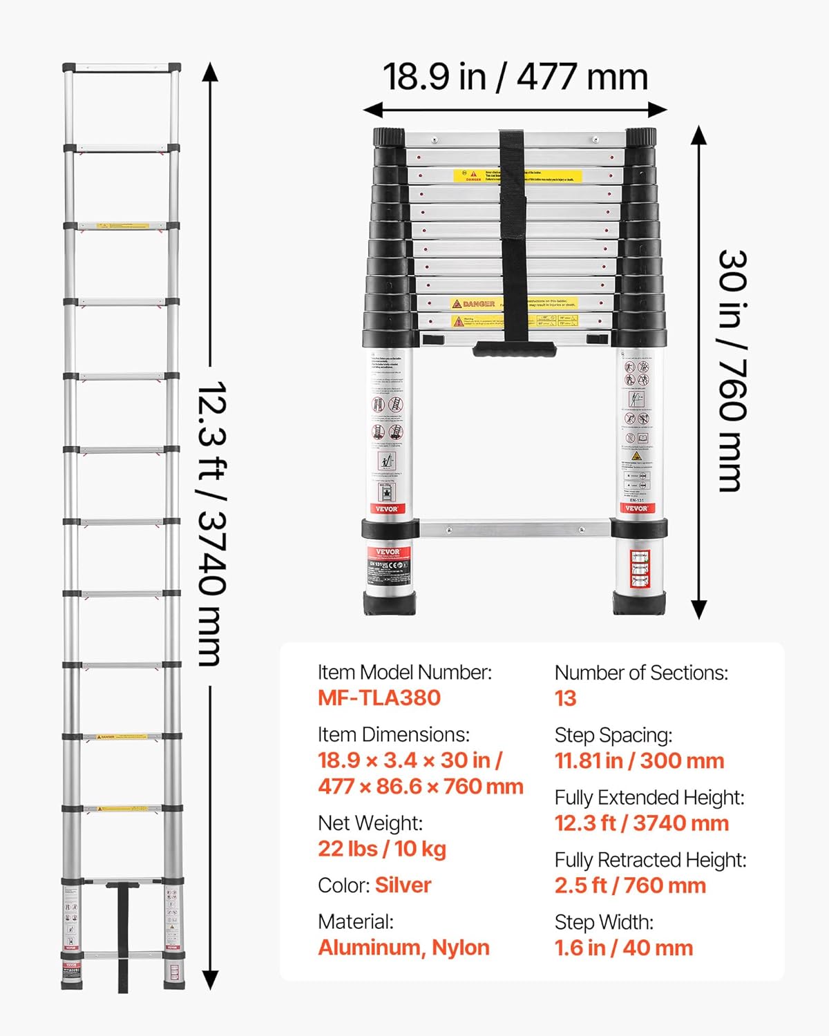 Telescoping Ladder Multi-Purpose Collapsible Extension